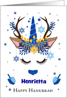 Hanukkah Reindeer Unicorn with Menorah Headdress card