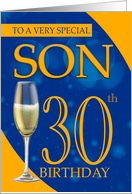 Son 30th Birthday In Blue And Orange With Champagne card