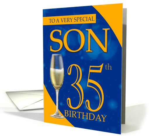 Son 35th Birthday In Blue And Orange With Champagne card (1707514)