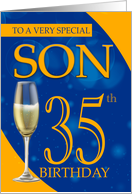 Son 35th Birthday In Blue And Orange With Champagne card