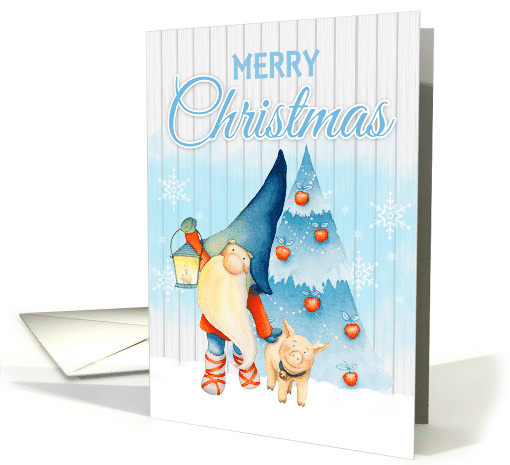Merry Christmas Scandi Gnome With Pig And Lantern card (1707564)