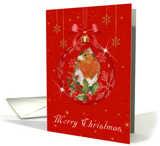 Robin Christmas Ornament With Gold Effect Snowflake Hangers card