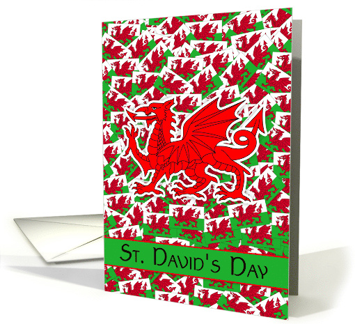 Saint David's Day With Scattered Welsh Flags And Large Dragon card