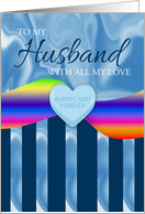 Gay Husband Valentine’s Day Card with Candy Heart and Stripes card