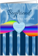 Gay Boyfriend Valentine’s Day Card with Candy Heart and Stripes card