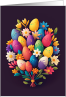 Bright Pretty Bunch of 3d Effect Flowers and Easter Eggs card