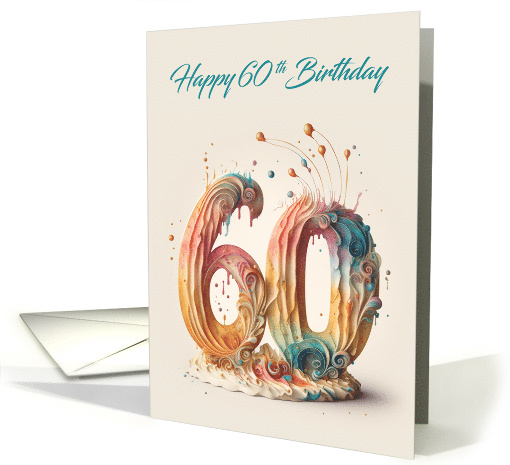 60th Birthday with Icing effect Numbers and bits Splashing off card