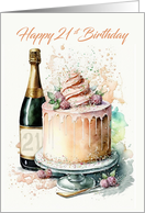 21st Birthday with Cake and Champagne in the Vintage Style card