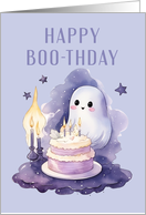 Halloween Birthday With Ghost and Birthday Cake card
