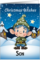 Son Little Christmas Elf Dressed in Blue with Little Houses card