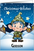 Godson Little Christmas Elf Dressed in Blue with Little Houses card