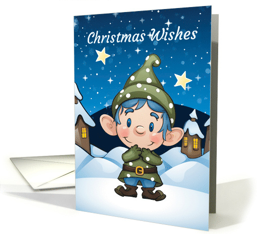 Little Christmas Elf Dressed in Blue with Little Houses card (1803200)