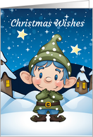 Little Christmas Elf Dressed in Blue with Little Houses card