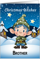 Brother Little Christmas Elf Dressed in Blue with Little Houses card