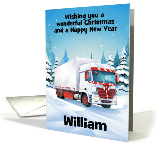 Custom Front Christmas White Truck with Red Holiday Trim card