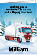 Custom Front Christmas White Truck with Red Holiday Trim card