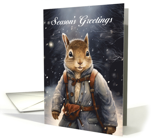 Season's Greetings Vintage style Winter Squirrel Walking... (1805886)