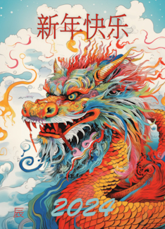 Chinese New Year colorful Chinese Water Dragon Blank Inside