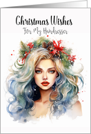 Christmas Hairdresser with Beautiful Hair and a Holiday Wreath card