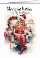 Christmas Hairdresser with Beautiful Hair Sitting in a Chair card