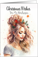 Christmas Hairdresser with Beautiful Hair and Messy Bun card