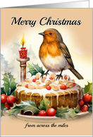 Merry Christmas from Across the Miles Robin on a Christmas Cake card