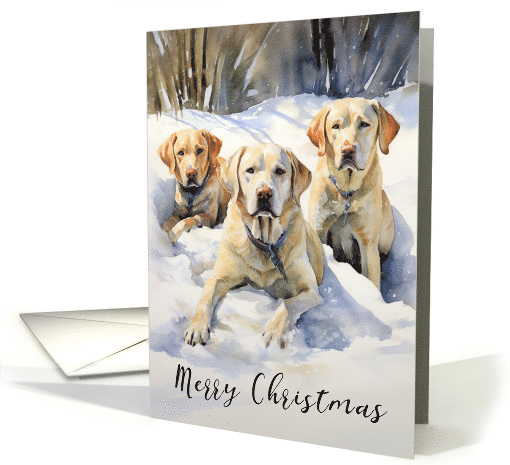 Merry Christmas Watercolor Labrador Dogs in the Snow card (1807406)