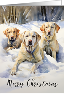 Merry Christmas Watercolor Labrador Dogs in the Snow card