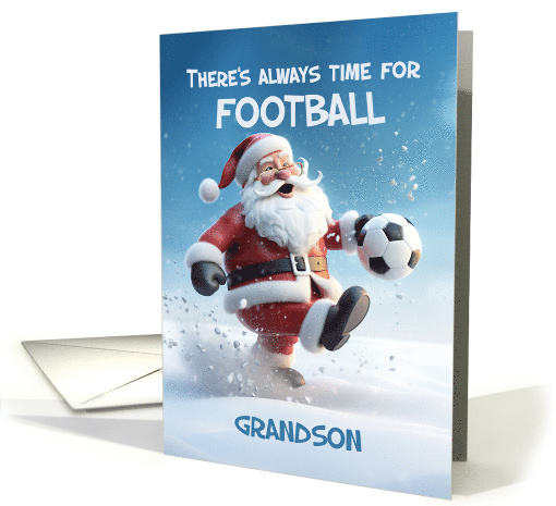Grandson Football Soccer 3d Santa Kicking around in Winter Snow card