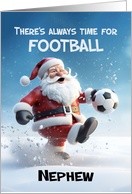 Nephew Football Soccer 3d Santa Kicking around in Winter Snow card