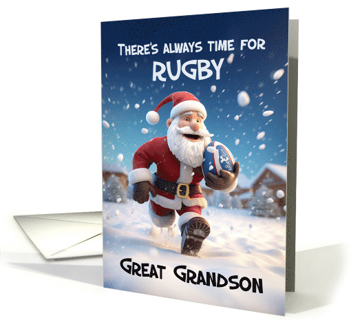 Great Grandson Rugby 3d Santa Kicking around in Winter Snow card