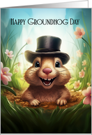 Groundhog Day Greeting Card With Cute Groundhog in Top Hat card