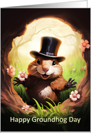 Groundhog Day Greeting Card With Cute Groundhog with Flowers card