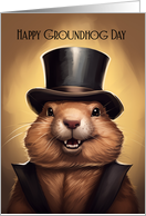 Groundhog Day Greeting Card With Cute Groundhog with Hat card