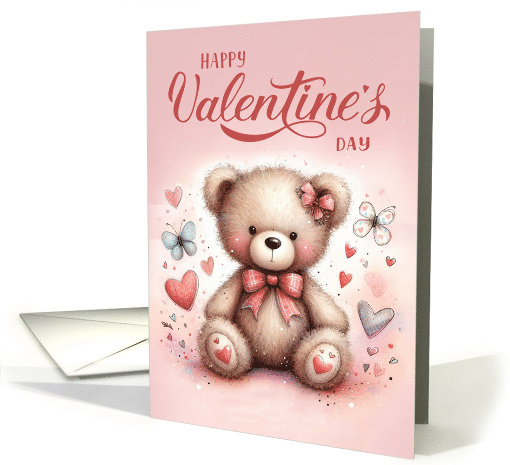 Happy Valentine's Teddy Bear on a Dusky Pink Background card (1811396)