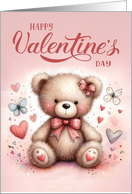 Happy Valentine’s Teddy Bear on a Dusky Pink Background card