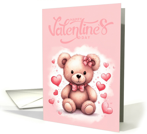 Happy Valentine's Bear with Bow and Hearts card (1811400)
