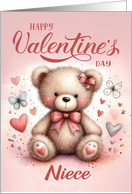 Niece Happy Valentine’s Teddy Bear on a Dusky Pink Background card