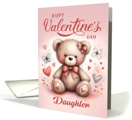 Daughter Happy Valentine's Teddy Bear on a Dusky Pink Background card