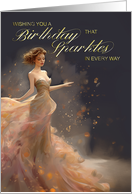 Sparkling Birthday with Woman in Flowing Blended Dress Digital Effects card
