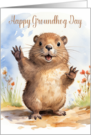 A Cute Little Groundhog Waving with a Shadow Behind card