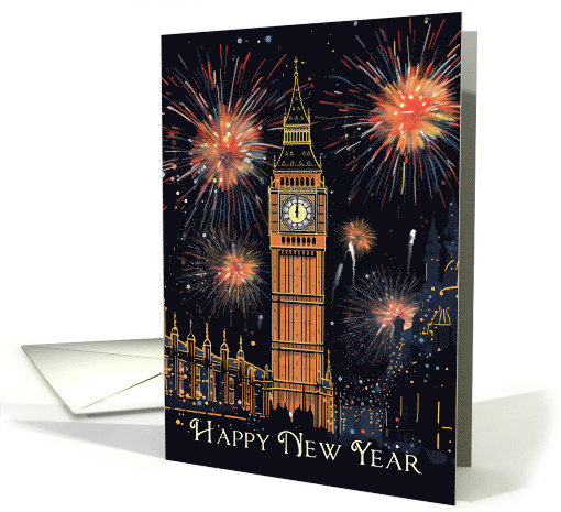 New Year Celebration with Big Ben Closeup and Fireworks card (1813202)