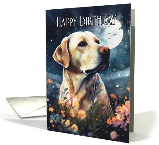 Happy Birthday with Yellow Labrador and Flowers on a... (1813670)