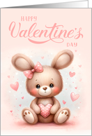 Valentine’s Rabbit with Lots of Hearts on a Subtle Pink Background card