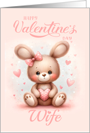 Wife Valentine’s Rabbit with Lots of Hearts a Subtle Pink Background card