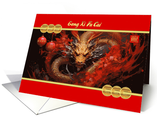 Gong Xi Fa Cai Chinese New Year With Gold Dragon Painting card