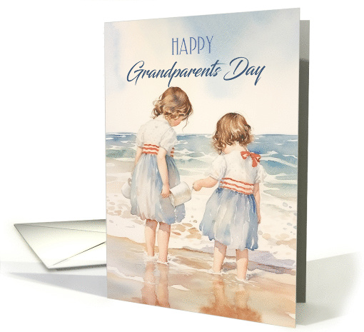Grandparents Day with two Little Vintage Style Girls on a Beach card