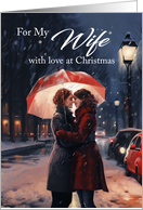 Lesbian Wife Christmas Under a Red Umbrella with a Snowy Scene card