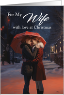 Lesbian Wife Christmas Under a Red Umbrella with a Snowy Sidewalk card