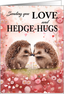 Valentine’s Day with Hedgehogs Pun Hedge Hugs Two loving Hedgehogs card